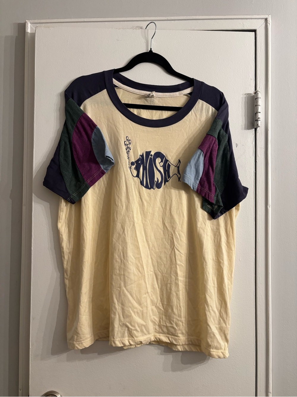Phish camp collection band Tee with Navy Collar and Multicolor Sleeves